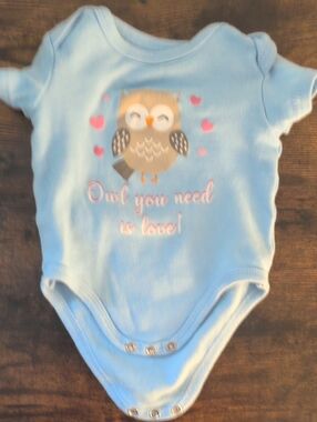 5/$25 Monkey Bars Baby Blue Owl Graphic Onesie Bodysuit 0-3M